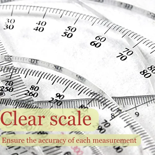 Vista 4 de SEIWEI Transportador de 360 grados, regla circular matemática de 7.8 pulgadas, herramienta de medición de ángulo de plástico transparente con escala