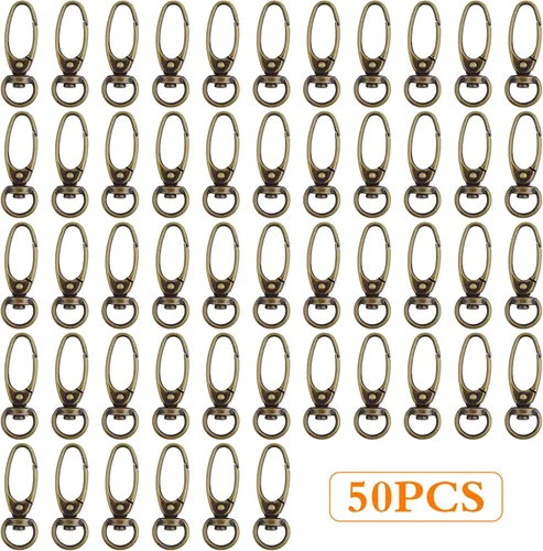 Vista 2 de 50 clips giratorios de 1.496 in y 360 grados, llavero de metal, cierres de langosta ovalados curvos, ganchos a presión para llaveros, cordón, bolso