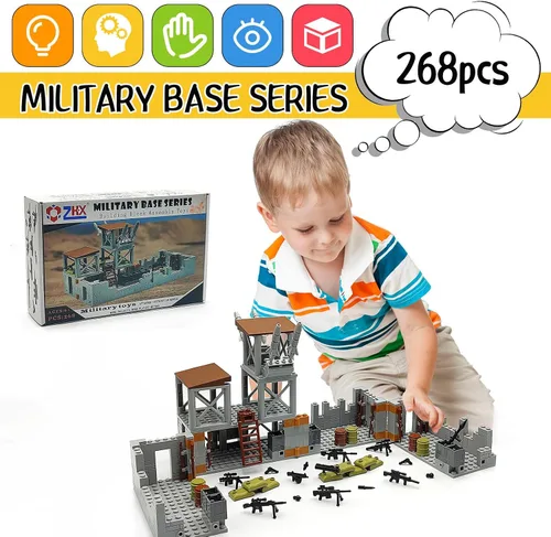 Vista 2 de Conjunto de bloques de construcción de base militar ZHX para accesorios de guerra de minifiguras del ejército, torre de guardia de base de defensa