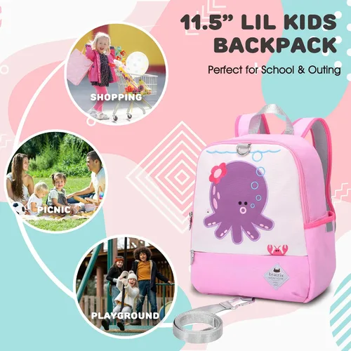 Vista 2 de BEATRIX NEW YORK - Mochila de 11 pulgadas con correa extraíble para niñas y niños, ideal para preescolar y jardín de infantes, Rosa-Pulpo, 24 x 11 x