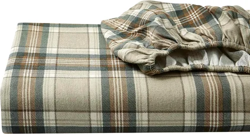 Vista 16 de Eddie Bauer - Sábanas de cama individual, juego de ropa de cama de franela de algodón con funda de almohada a juego, cepilladas para mayor suavidad