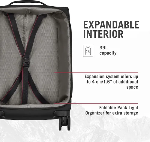Vista 5 de Victorinox Crosslight Frequent Flyer - Maleta ligera con ruedas para artículos esenciales de viaje, equipaje expandible con organizador plegable