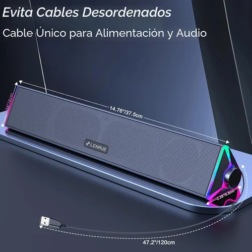 Vista 6 de LENRUE Altavoces de computadora para escritorio, altavoces de PC con un solo USB para alimentación y sonido estéreo, luces táctiles, altavoces