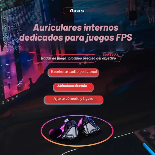 Vista 2 de KZ Axas - Auriculares USB-C para juegos con micrófono, FPS IEM, 4 modos DSP Negro
