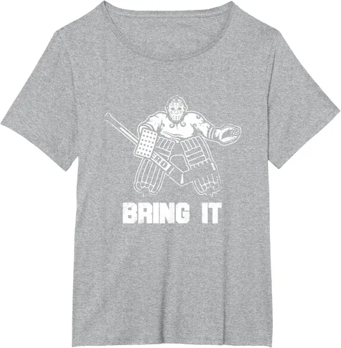 Vista 84 de Divertida camiseta gráfica de ropa de portero de hockey sobre hielo, Negro, S