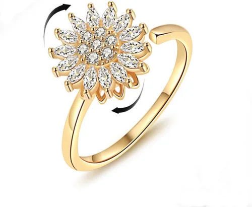 Vista 30 de Sunflower Ring Spinning Fidget Rings for Anxiety Open Adjustable Spinner Sun Ring Creative Relieving Stress Rotating Jewelry