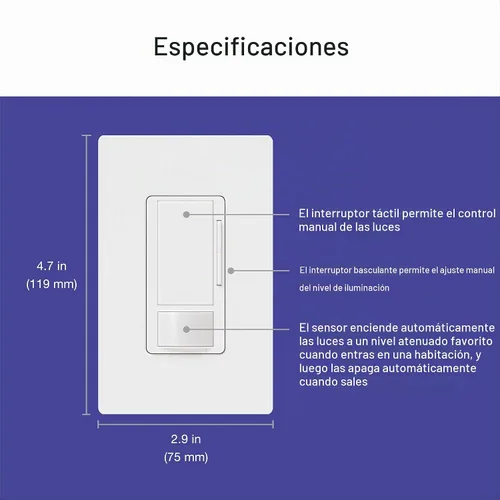 Vista 12 de Lutron Maestro Interruptor de luz con sensor de movimiento y placa de pared para baño, garaje, lavandería, cualquier bombilla, sensor de ocupación