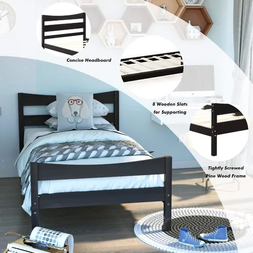 Vista 6 de KOMFOTT Base de cama de madera, tamaño individual, base de cama con cabecero y estribo, soporte de listones, no necesita somier, plataforma de fácil