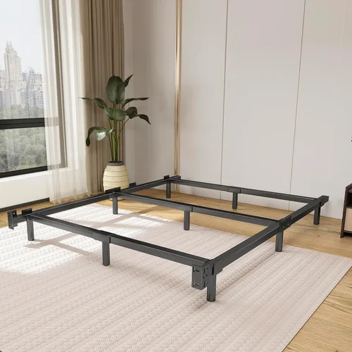 Vista 2 de Marco de cama de metal de tamaño completo, marco de cama resistente de 7 pulgadas, soporte de 9 patas para somier y base de colchón, 3000 libras