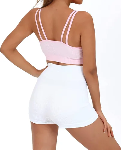 Vista 5 de AKAMC - Brasier deportivo con espalda cruzada para mujer, tirantes ajustables y relleno, brasier con tiras cruzadas para yoga, entrenamiento físico