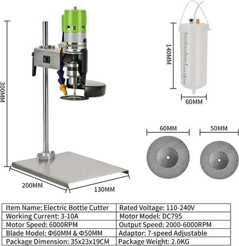 Vista 2 de DIYAREA Cortador eléctrico de botellas de vidrio de 150 W, 6000 rpm, cortador de botellas de vid DIY con 8 piezas de hoja abrasiva de esmeril