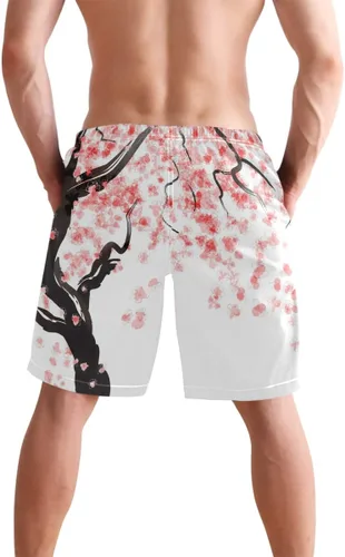 Vista 2 de Traje de baño para hombre, diseño de cerezo japonés, flor de cerezo, pantalones cortos de natación, pantalones cortos para correr, deportes, surffing