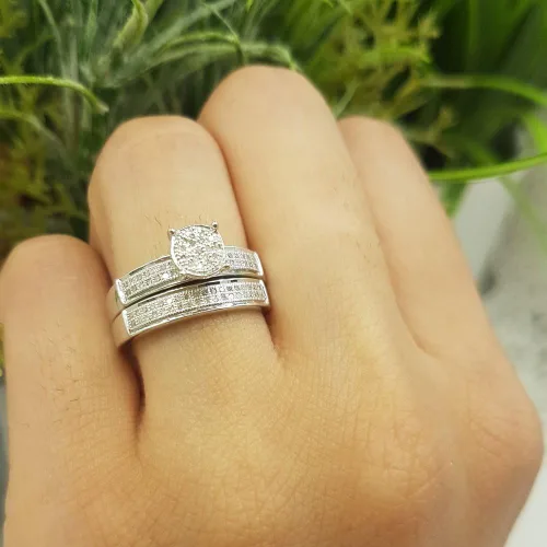 Vista 6 de Dazzlingrock Collection Anillo de compromiso de 0,25 quilates (quilates) con diamantes de corte redondo para mujer, plata de ley de 14 quilates