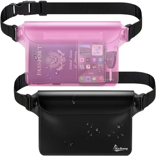 Vista 9 de Riñonera impermeable, bolsa seca para teléfono para playa, natación, kayak Negro+Negro