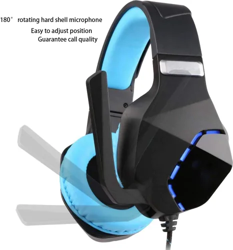 Vista 7 de CAMKONG - Auriculares de diadema para juegos con micrófono para PS4 Xbox One PC cómodos estéreos iluminación LED reducción de ruido y control