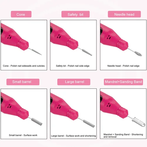Vista 7 de Taladro de uñas eléctrico USB, lima de uñas portátil profesional, manicura y pedicura con 6 brocas de uñas, kit de herramientas de arte de uñas