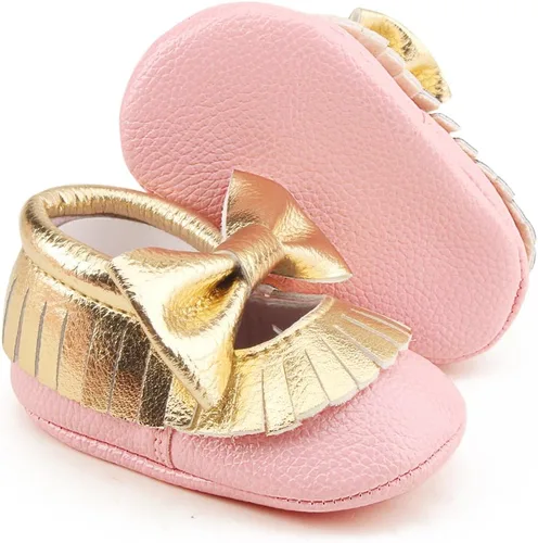 Vista 5 de DELEBAO Zapatos de cuna con borla y suela suave para bebés y niños pequeños