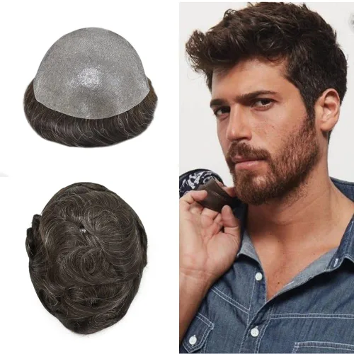 Vista 67 de PU Toupee para hombres pieza de pelo real sistema de reemplazo de cabello humano para hombres Toupee pieza de pelo para hombres piel polivinílica