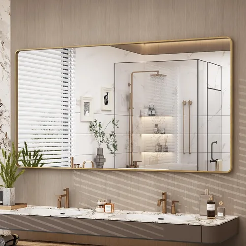 Vista 62 de Paquete de 2 espejos de baño con marco de metal negro de 22 x 30 pulgadas, espejo rectangular redondeado negro mate, antioxidante, se cuelga