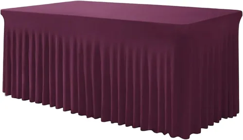 Vista 25 de TC27 - Mantel rectangular ajustable de elastano de 4 pies con falda plisada, sin arrugas, mantel rectangular para fiestas, bodas, banquetes