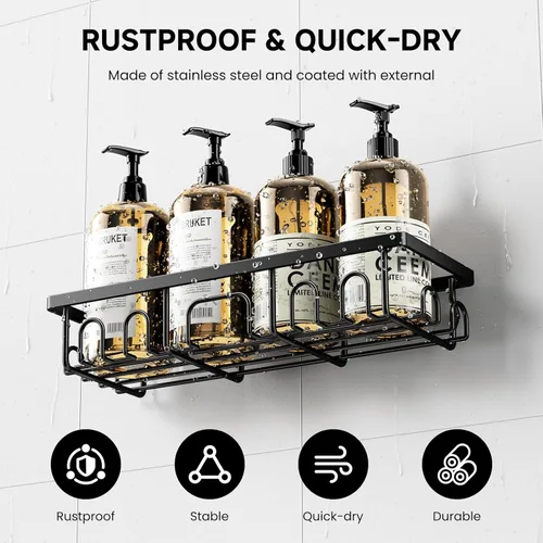 Vista 4 de Organizador de ducha, paquete de 3 estantes de ducha para el interior del baño, organizador de baño adhesivo a prueba de óxido con soporte