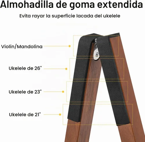 Vista 5 de Donner Soporte para ukelele de madera para violín, guitarra Hush, mandolina, banjo, soporte plegable de piso con marco en A para pequeños