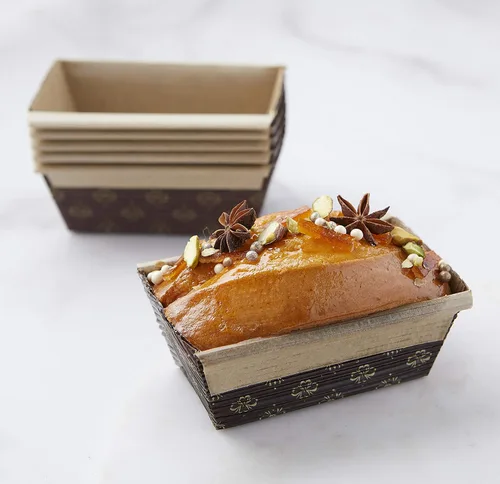Vista 4 de Pastry Chef's Boutique Moldes de papel rectangulares desechables para pan, hechos de forma natural, reciclable, aptos para microondas y horno, molde