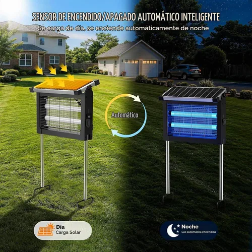 Vista 5 de Solar Bug Zapper, 4500 V rejilla eléctrica mata mosquitos para patio 10W Solar & USB Charging, Auto/Manual Mode, 1/2 Acre Coverage, 3 Placement