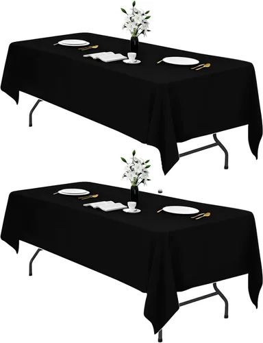 Vista 11 de IVAPUPU 2 manteles rectangulares color negro para mesa rectangular de 60 x 102 pulgadas, impermeables, lavables, resistentes a las arrugas