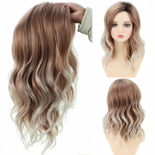 Vista 21 de TISHINING Pelucas rubias cortas en capas para mujeres blancas, longitud de la barbilla, color rubio ceniza, parte lateral, peluca Pixie Bob, cabello