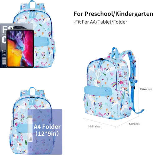 Vista 4 de KK CRAFTS Mochila preescolar para jardín de infantes y niños pequeños, mochilas escolares para niños y niñas con correa para el pecho, Azul