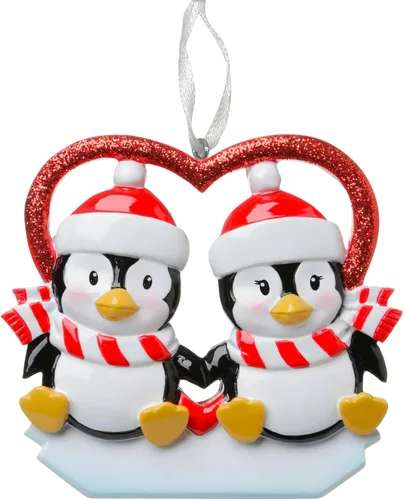 Vista 2 de Adorno de Navidad personalizado para parejas de pingüinos 2025, regalo personalizado para parejas, recién casados, parejas casadas y comprometidas