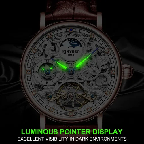 Vista 3 de IK COLOURING Relojes mecánicos para hombre, reloj de pulsera de esqueleto automático de lujo Tourbillon impermeable de cristal automático para hombre