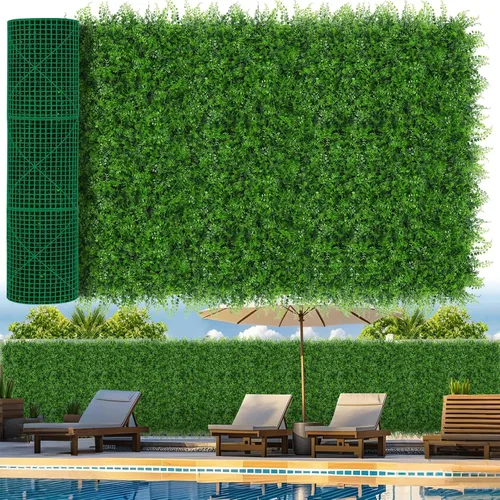 Vista 13 de Grooy Pared de césped artificial de 40 x 120 pulgadas (33.33 pies cuadrados), pared de fondo de vegetación con paneles de césped falso antirayos UV