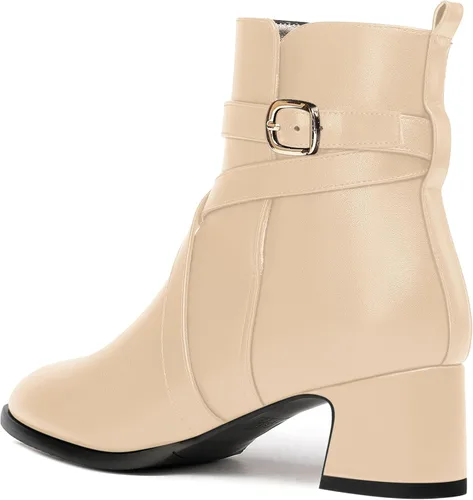 Vista 7 de WAYDERNS Botas altas de tobillo con hebilla casual para mujer, con correa de tobillo sólida mate, tacón bajo y grueso, 2 pulgadas