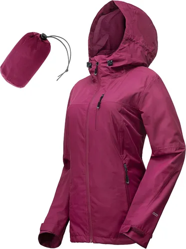 Vista 12 de Chaqueta impermeable plegable para mujer 33,000ft, ligera, impermeable, con capucha, para ciclismo y bicicleta, cortavientos Tono aguamarina