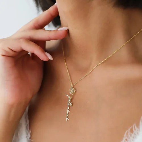 Vista 3 de TRANGEL Custom Birth Flower Name Necklace Personalized 18K Gold Plated Necklace Floral Pendant Jewelry Mothers Christmas Birthday Gift for Women
