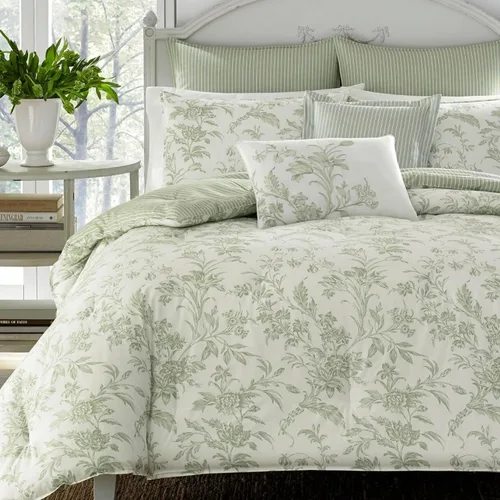 Vista 14 de Laura Ashley - Juego de edredón King, ropa de cama de algodón suave y reversible, juego de cama de peso medio de 7 piezas con fundas de almohada a