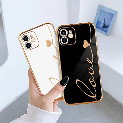Vista 5 de LCHULLE Funda compatible con iPhone 12 para mujeres y niñas, bonito diseño de corazón de amor con enchapado de lujo, cubierta de TPU suave a prueba
