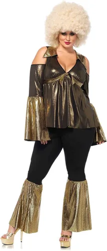 Vista 2 de Leg Avenue Womens Plus Disco Diva With Cold Shoulder Babydoll Top, Bell Bottom Pants Adult Sized Costumes