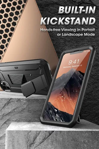 Vista 3 de SUPCASE Funda para iPhone 11 Pro Max con protector de pantalla (Unicorn Beetle Pro), [soporte integrado y clip para cinturón] Funda protectora Negro