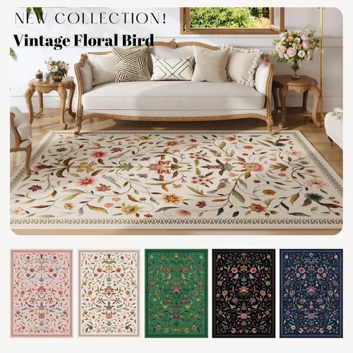 Vista 8 de Alfombra de entrada vintage con medallón floral de 2 x 3 pulgadas, lavable a máquina, alfombra de entrada de pelo bajo, suave, pequeña, alfombra