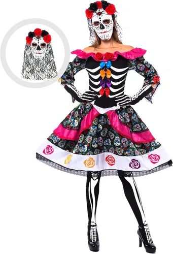 Vista 4 de Spooktacular Creations Disfraz del Día de los Muertos de la Mujer para disfraz de Halloween