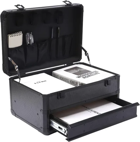 Vista 5 de E ELIAUK Caja de herramientas con estuche rígido, organizador de almacenamiento, maleta de transporte, caja de herramientas con cajones, color negro