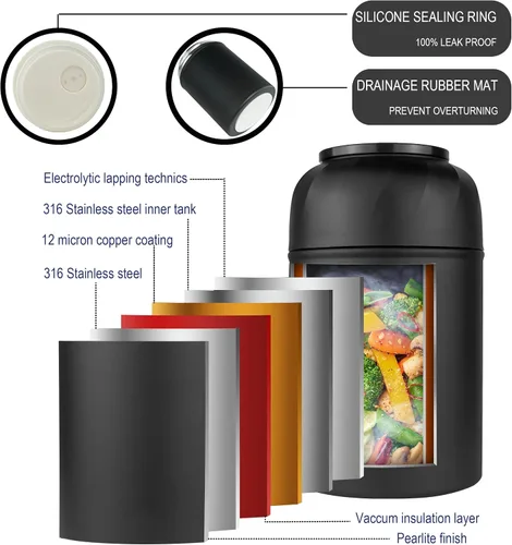 Vista 4 de Termo para alimentos y bebidas calientes, lonchera térmica, contenedor de alimentos aislado al vacío de 17 onzas con cuchara y bolsa con cordón