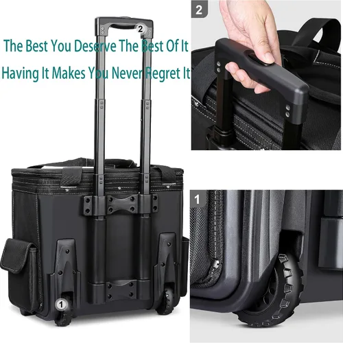 Vista 5 de Bolsa de Herramientas con Rodillo Integrado - Grande Portátil, Impermeable Bolsa de Herramientas Rodante con Ruedas y Bolsillo con Cremallera