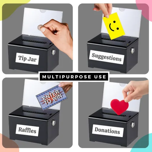 Vista 5 de Adir - Caja de sugerencias con ranura y candado, caja de donación acrílica para recaudación de fondos, caja de dibujo para rifa, caja de recaudación