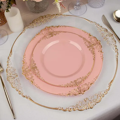 Vista 20 de Efavormart - Paquete de 10 platos de postre barrocos negros y dorados de 8 pulgadas, platos de aperitivo resistentes con borde metálico en relieve
