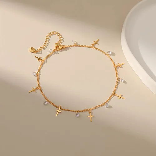 Vista 44 de Tobillera para mujer, chapada en oro de 18 quilates, tobillera con dije de oro, impermeable, para verano, playa, cadena de pie, joyería para regalos