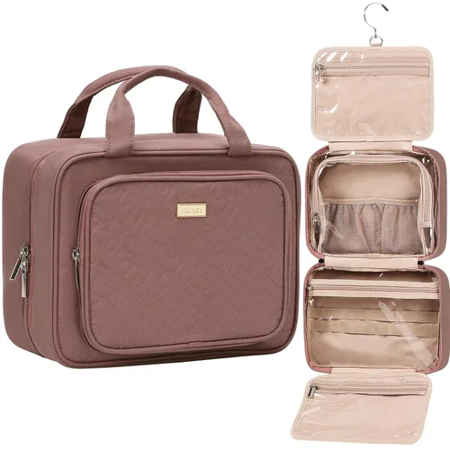 Vista 7 de NISHEL Neceser de viaje para mujer, organizador de artículos esenciales de maquillaje, estuche colgante para accesorios, cosméticos, Egeo-azul, M